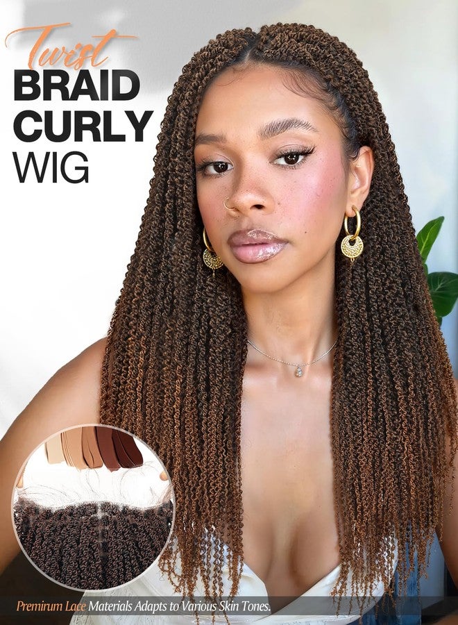 WIGER Ombre Brown Senegalese Twist Braided Wigs Full Double Lace Braided Wig Black Women Mini Twist Braid Curly Wig Spiral Coiled Braid Wigs Pre Plucked with Baby Hair - Image 5